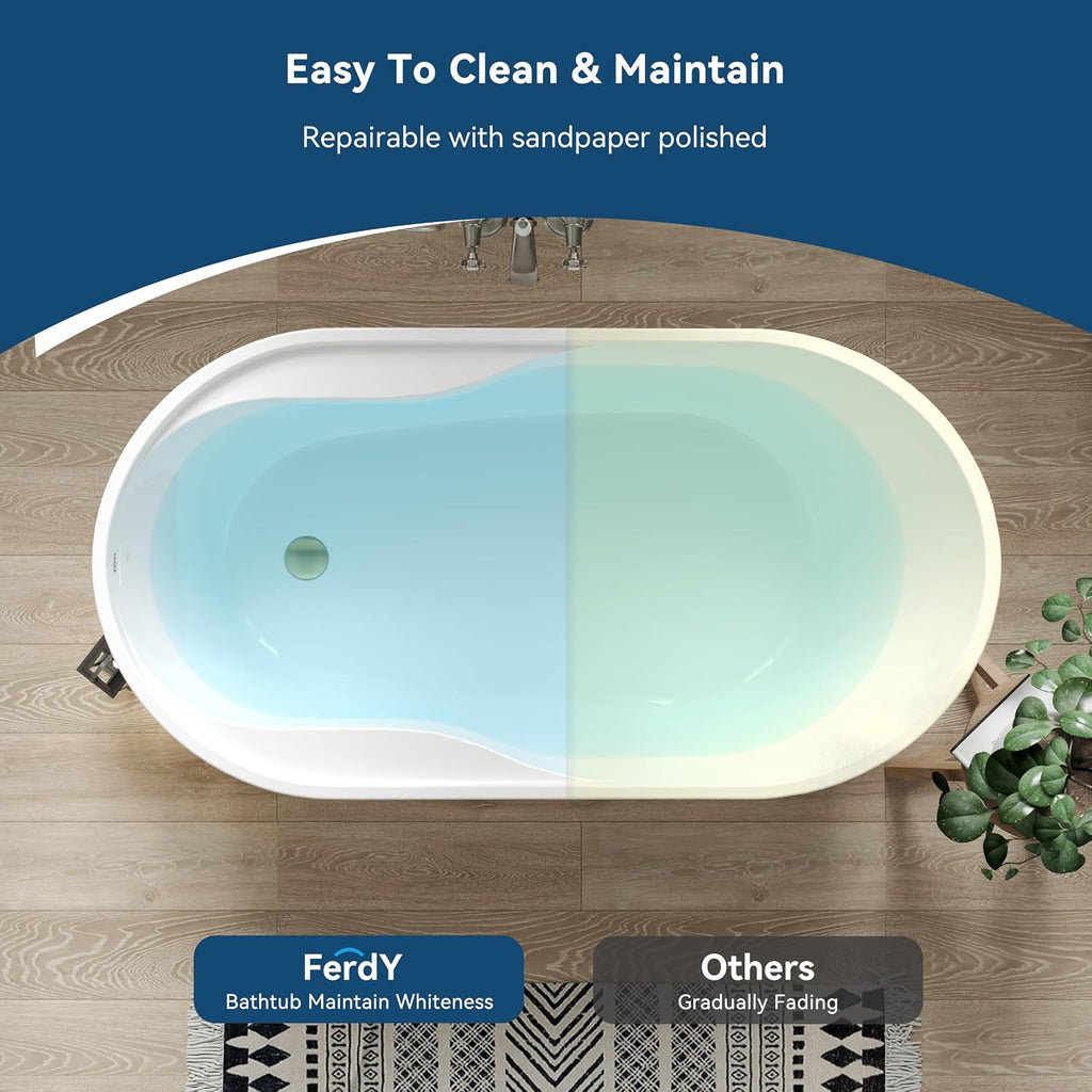 FerdY Lana'i 60' Freestanding Bathtub, Gracefully Shaped Freestanding Soaking tub, cUPC Certified, Brushed Gold Drain Assembly Included