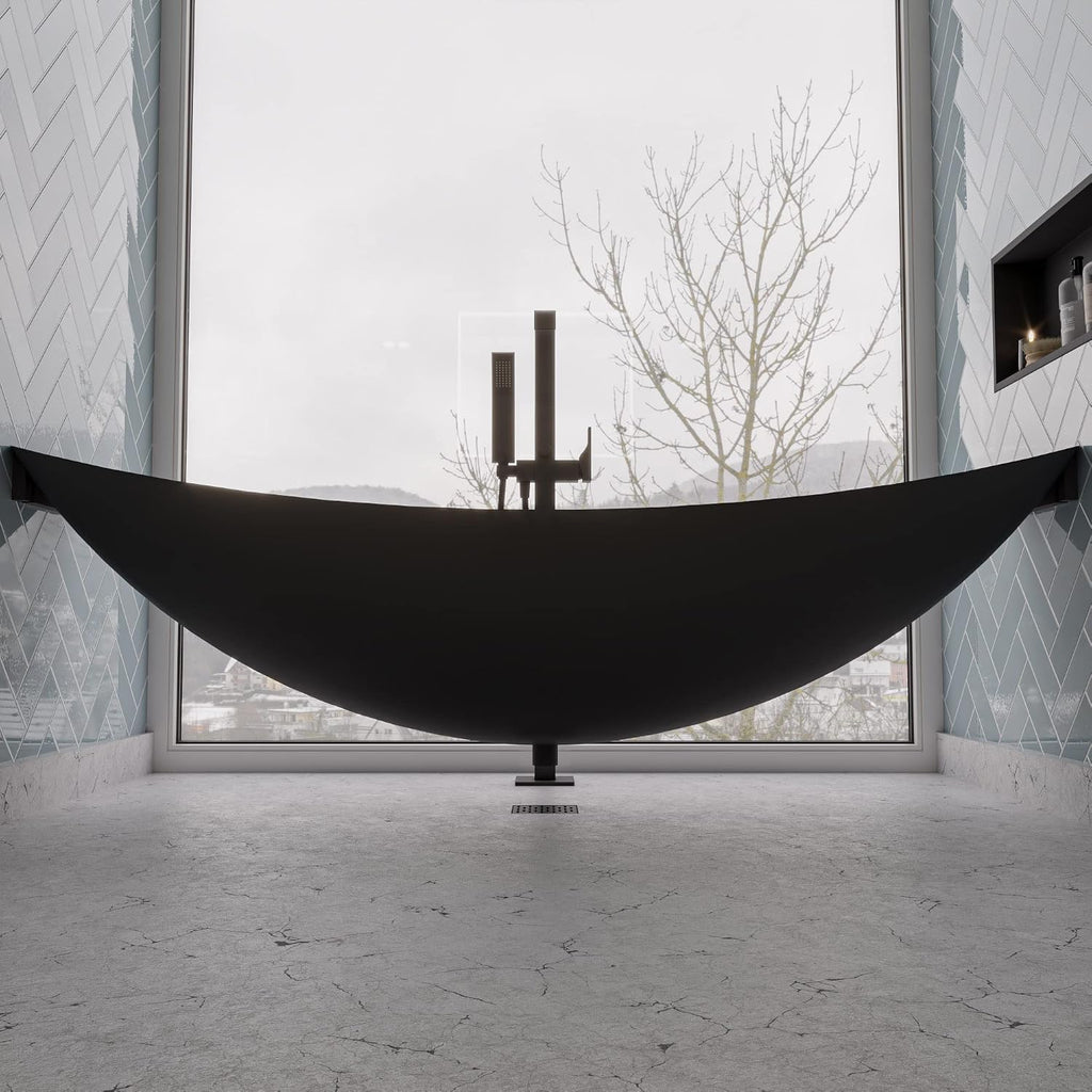 ALFI brand HammockTub1-BM Black Matte 79' Acrylic Suspended Wall Mounted Hammock Bathtub