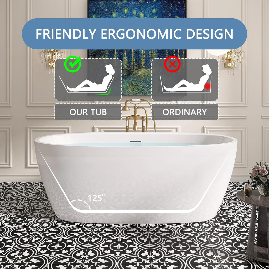 67' Free Standing Tub, Pure Acrylic Freestanding Bathtub, Stylish Stand Alone Tub, Contemporary Deep Soaking Bath Tub, cUPC Certified (Glossy White)