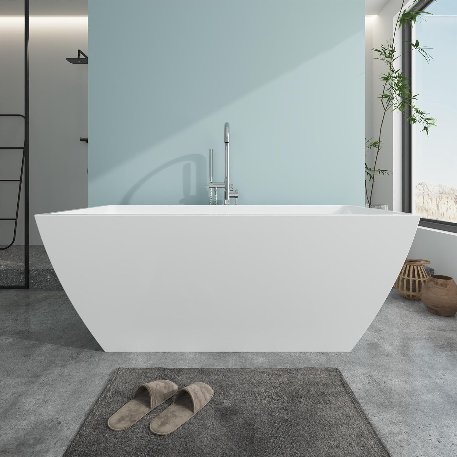 HomeBeyond 59 Inch Free Standing Bathtub | Acrylic Freestanding Soaking Tub deal for Spa-Like Baths, Modern Bathroom Stand Alone Tub Suitable for Couples, Singles, and Families, White