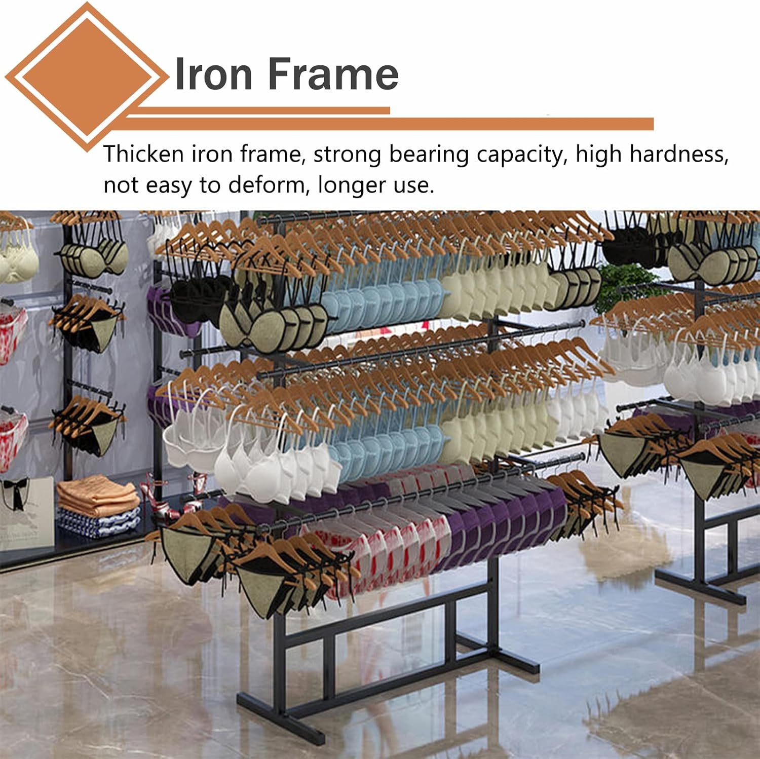 Shelf Metal Iron Bras Hangers Rack, Freestanding Underwear/Short Pants Display Stand, For Retail Store/Laundry Room/Wardrobe, 100/120/150 Cm Long，White 120x38x135cm