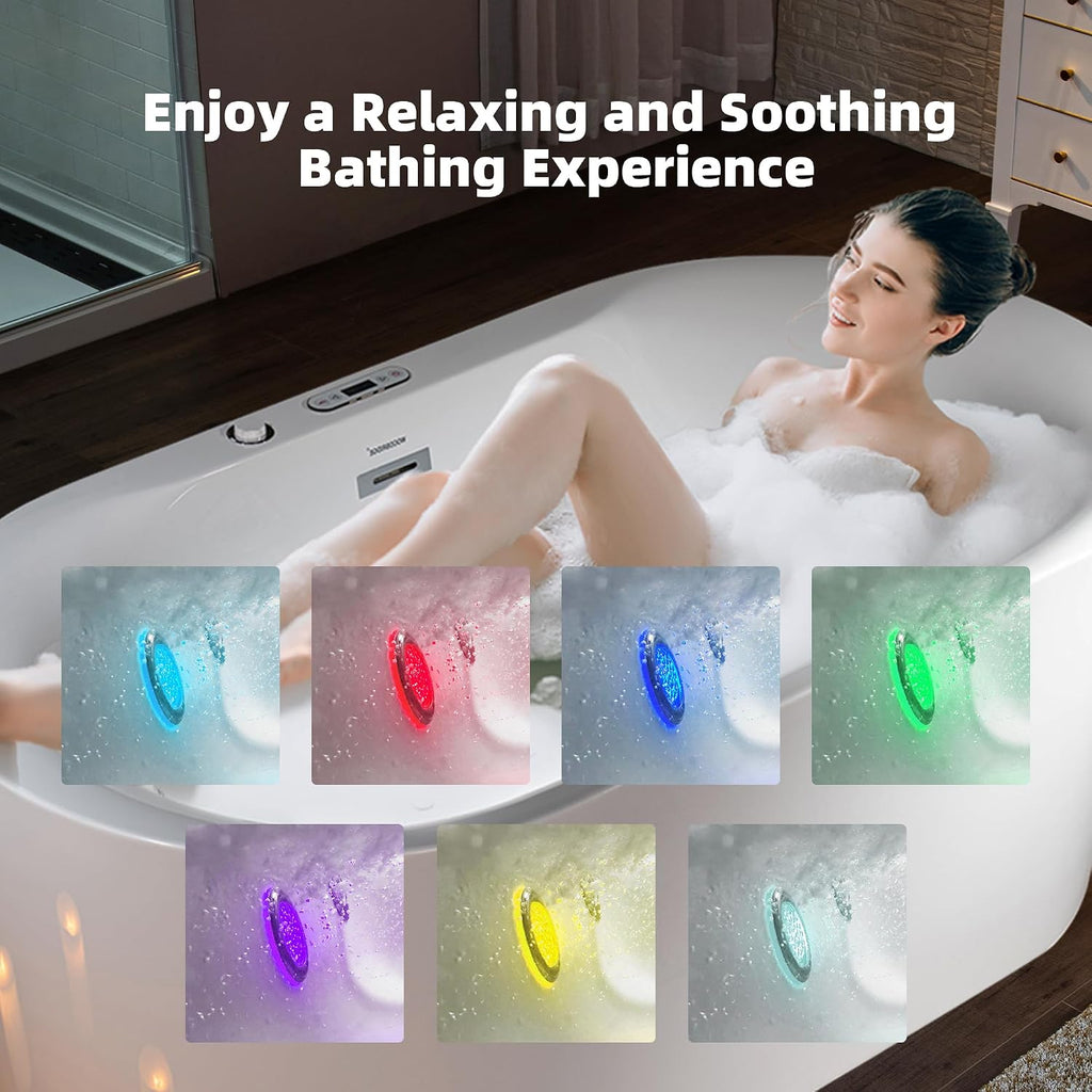WOODBRIDGE 72' x 35-3/8' Whirlpool and Air Bath Heated Soaking Combination Tub with Adjustable Speed Air Blower and Display Control Panel, BJ600