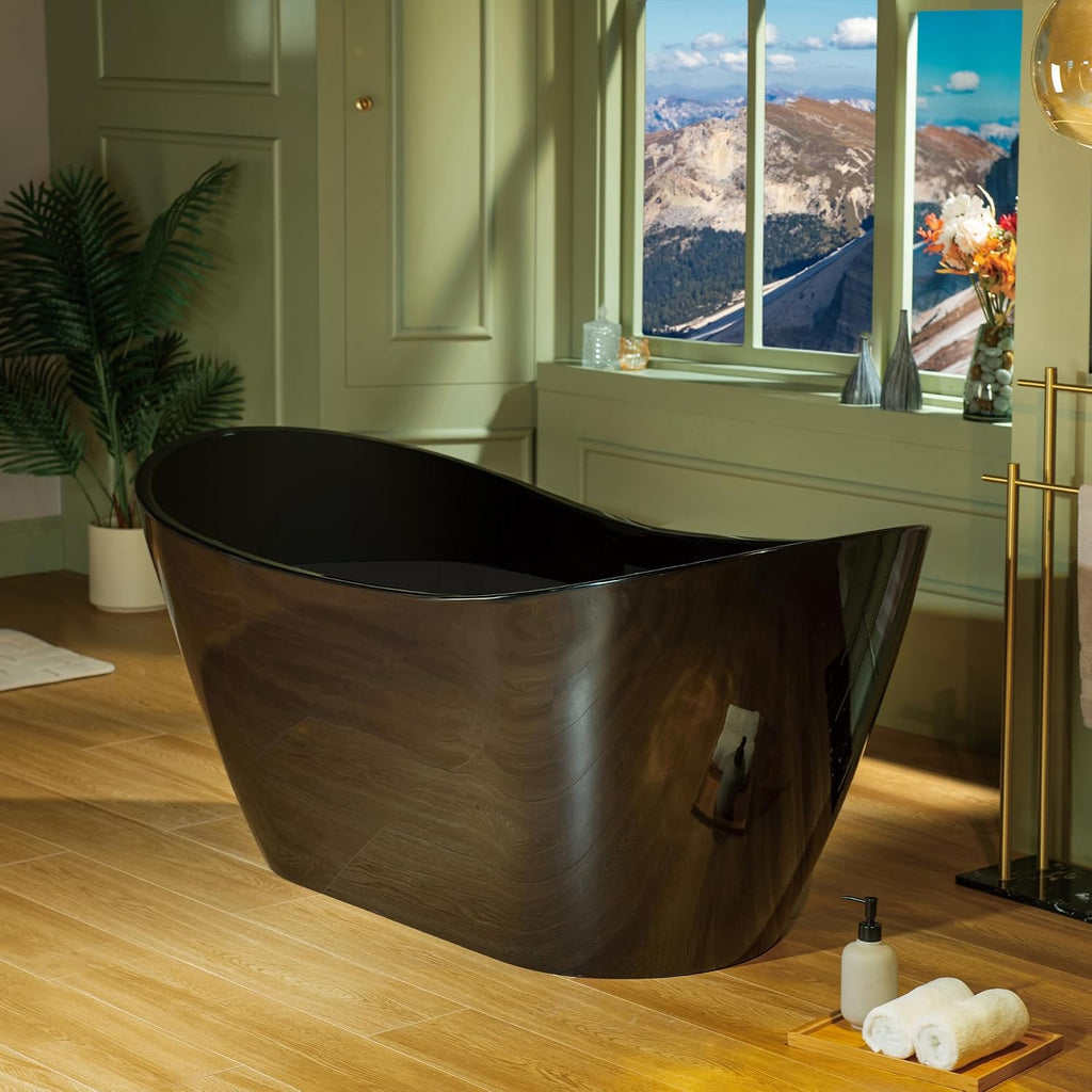 WOODBRIDGE 59' L x 28-3/4' W Freestanding Contemporary Soaking Bathtub with Matte Black Drain & Overflow, Black, B8811-MB