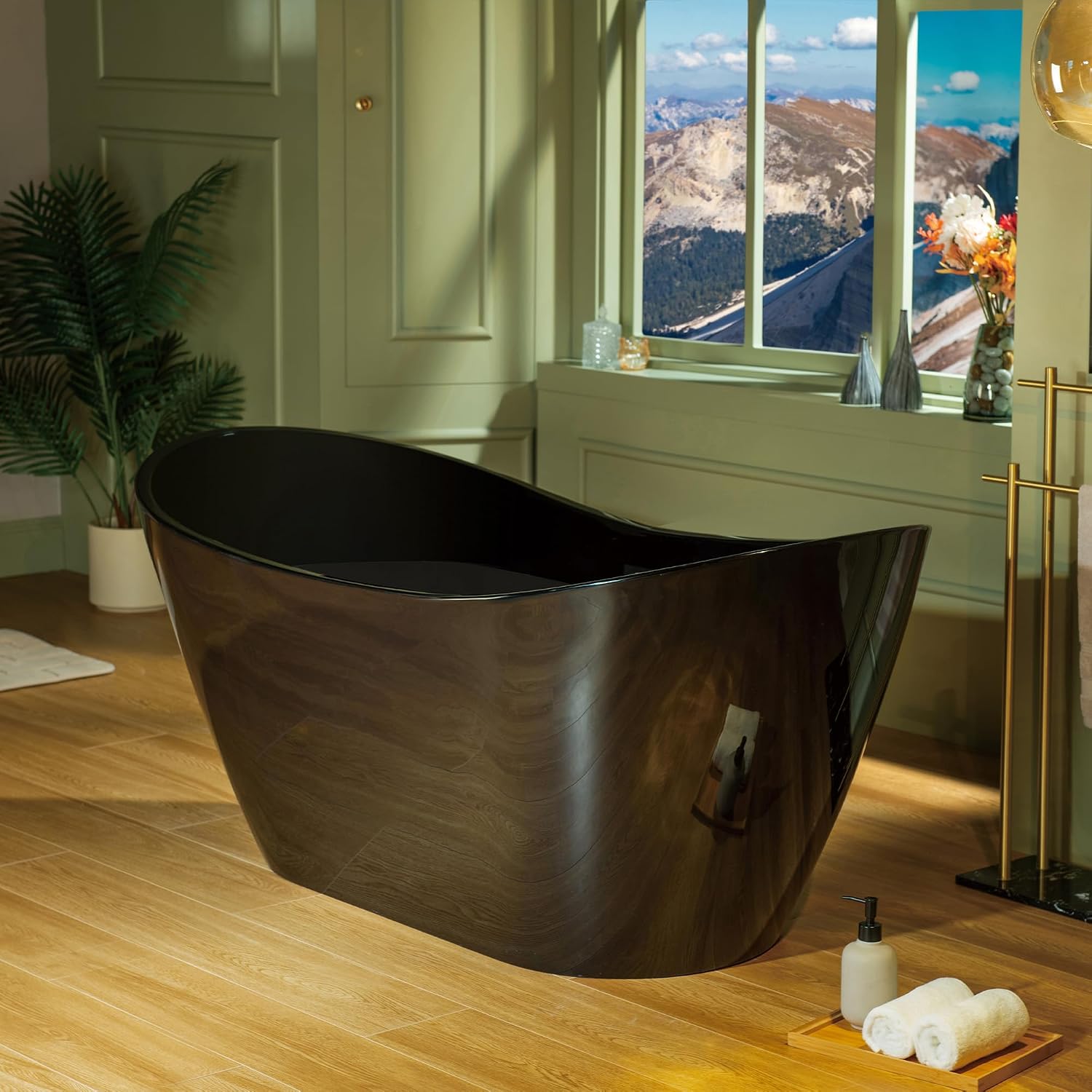 WOODBRIDGE 59' L x 28-3/4' W Freestanding Contemporary Soaking Bathtub with Matte Black Drain & Overflow, Black, B8811-MB
