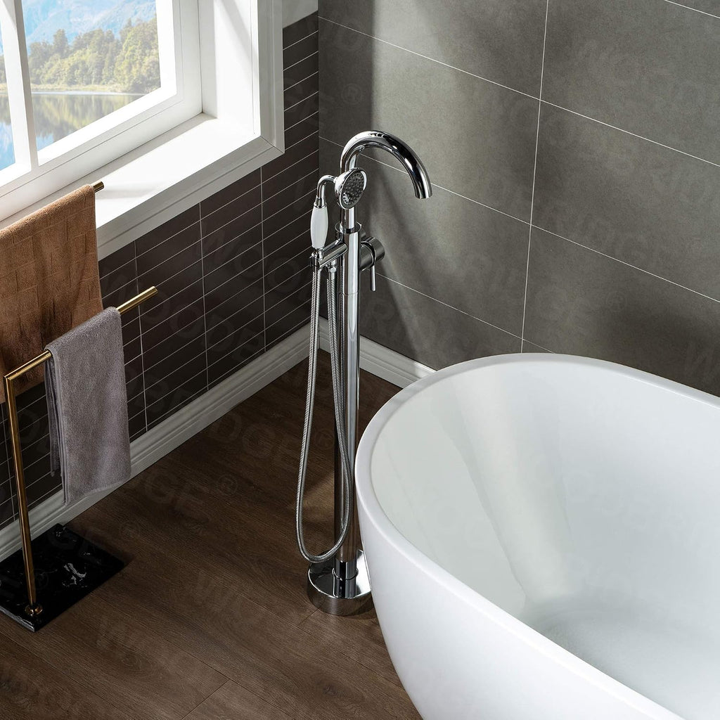 WOODBRIDGE WOODBRIDGEE Contemporary Single Handle Floor Mount Freestanding Tub Filler Faucet with Hand Shower in (Chrome) Finish,F0002-CHVT, Chorme I