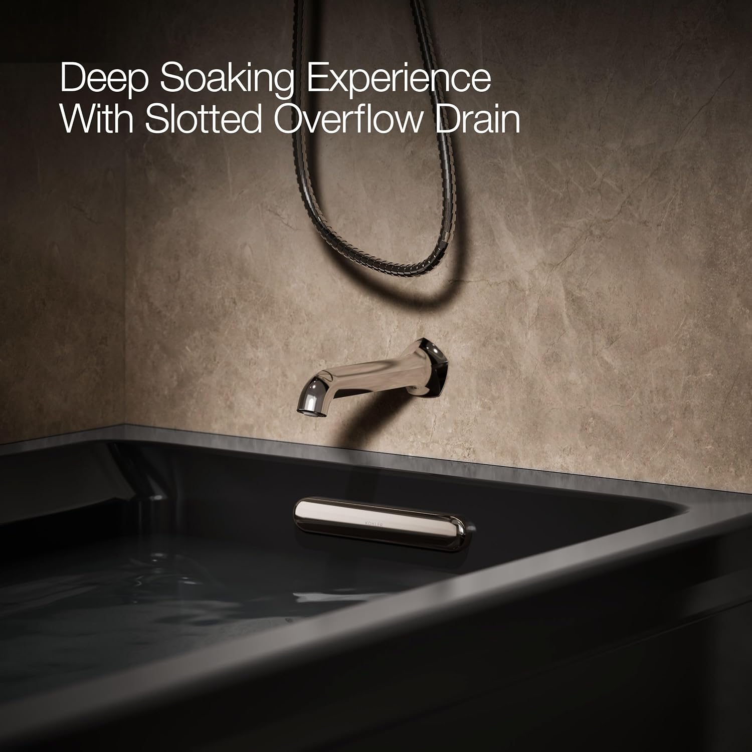 Kohler K-1124-HR-7 Archer 6Ft Whirlpool with Comfort Depth Design, Integral Apron, Right-Hand Drain and Heat, Black Black