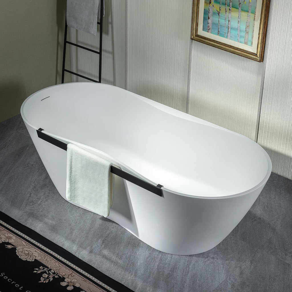 WOODBRIDGE 71' L x 31-1/2' W Luxury Contemporary Solid Surface Stone Resin Freestanding Bathtub in Matte White