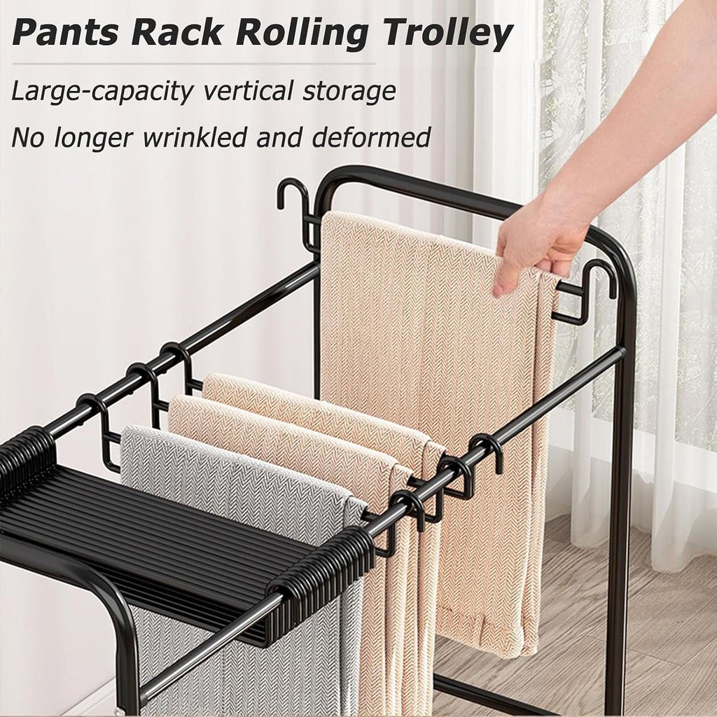 Metal Pants Rack on Wheels - Space-Saving Floor Standing Trousers Organizer & Closet Shelf for Easy Mobility and Efficient Storage Solutions