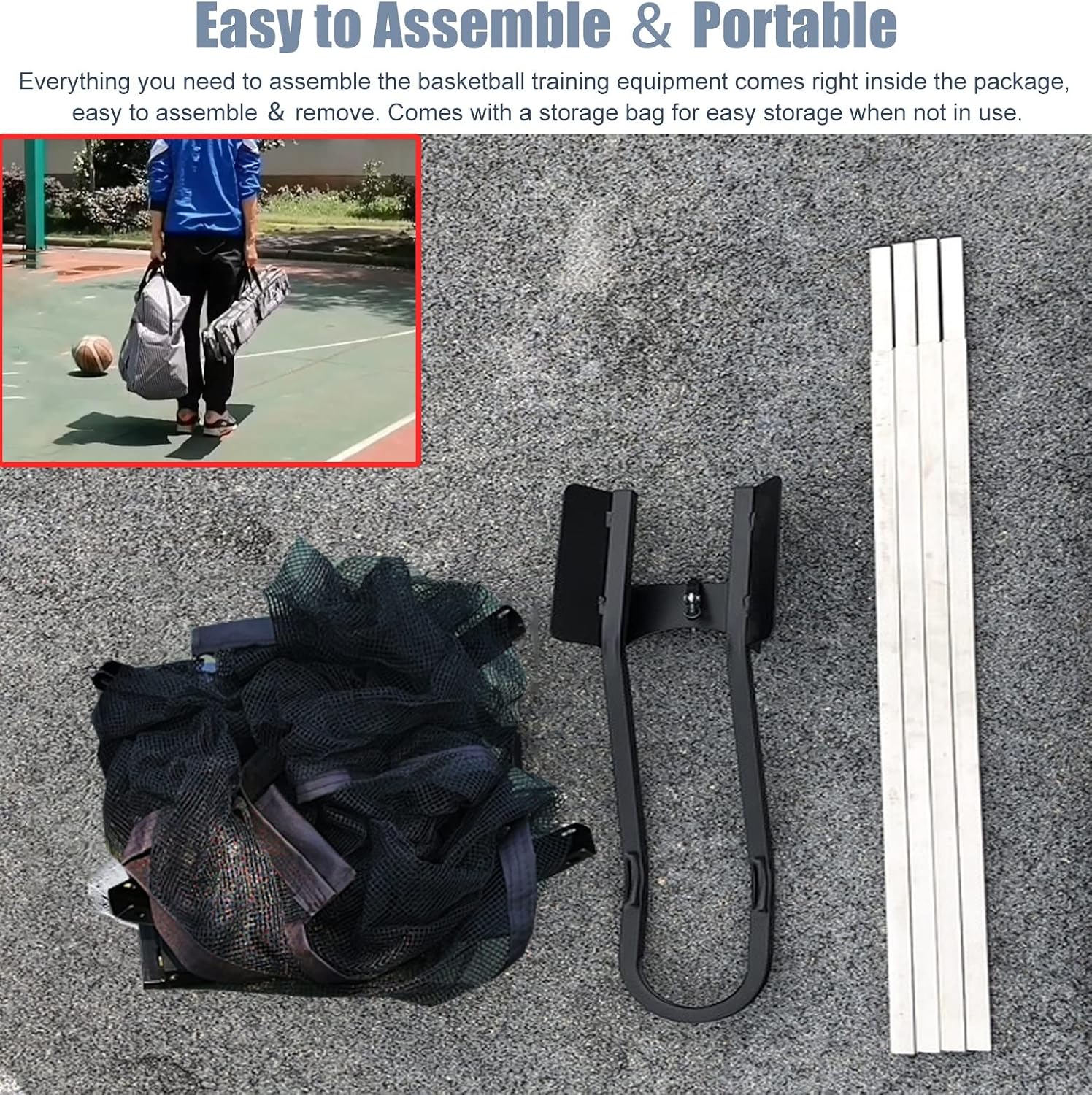 Basketball Shot Returner Hanging Basketball Return Net Rebounder, Metal Basketball Shooting Trainer Equipment with Storage Bag, Rotatable Portable Ball Return System