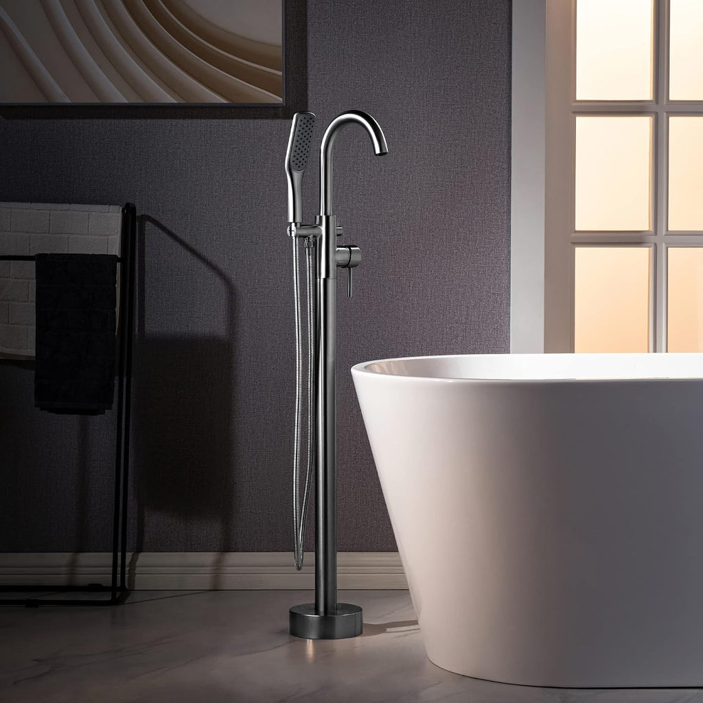 WOODBRIDGE High Flow Rate 8 GPM Freestanding Tub Filler Faucet with Hand Shower, Chrome,F0024CHSQ