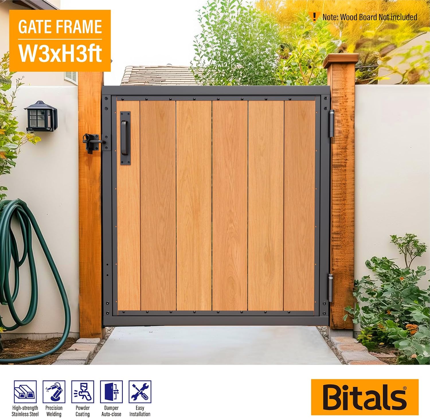 3x3FT Fence Gate Frame Kit 201 Stainless Steel Anti-Sag Heavy Duty Garden Gate Reinforcement Hardware, Left/Right Mount (No Panels Included)(34.8'W x 35.4'H)