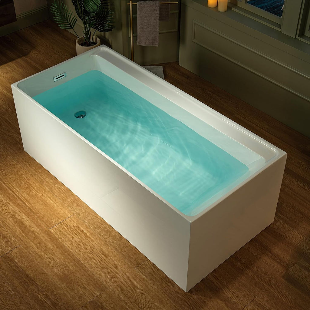 WOODBRIDGE 66-7/8' L x 31-1/2' W Freestanding Contemporary Soaking Bathtub with Brushed Nickel Drain & Overflow, White, B6710-BN
