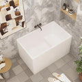 43' Acrylic Freestanding Tub with Seat, Square Shape Soaking Bathtub with Chrome Overflow and Left Drain, Free Standing Acrylic Tubs White