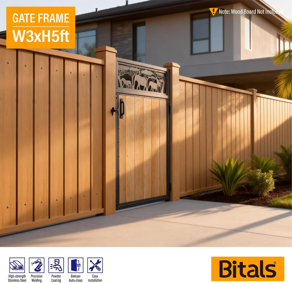 3x5FT Fence Gate Frame Kit 201 Stainless Steel Anti-Sag Heavy Duty Garden Gate Reinforcement Hardware, Left/Right Mount (No Panels Included)(34.8' W X 59' H)