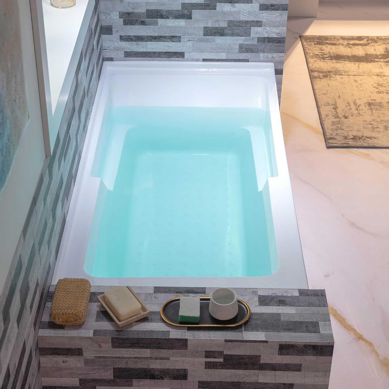 WOODBRIDGE 60' Acrylic Rectangular Alcove Soaking Bathtub in White with Left Drain, Chrome pop-UP Drain Included BA6030L