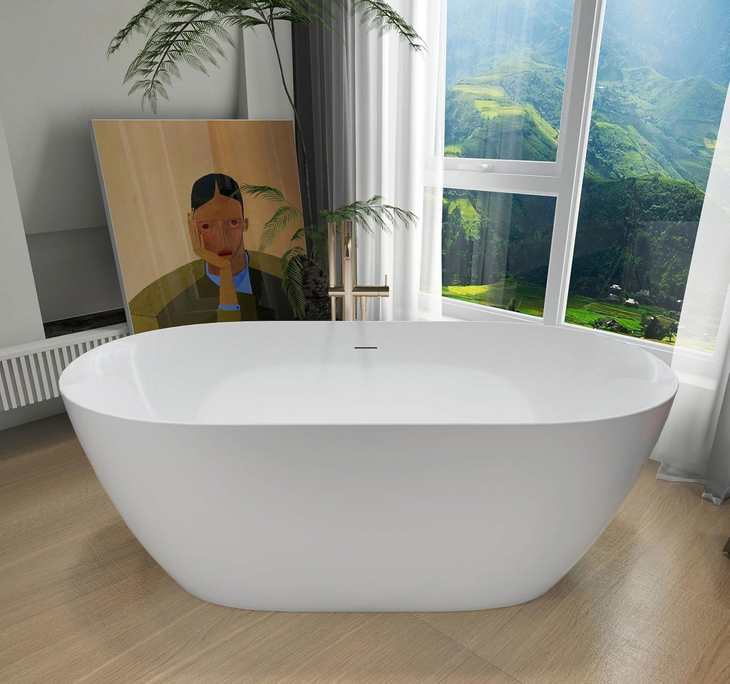 Acrylic Freestanding Contemporary Soaking Tub A25-51 Series 51' Bathtub White Modern Stand Alone Tub with Overflow and Pop-up Drain