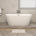 55 Inches Freestanding Soaking Bathtub, Modern Oval Acrylic Hot Tub with Center Chrome Drain & Overflow for Spa, Glossy White
