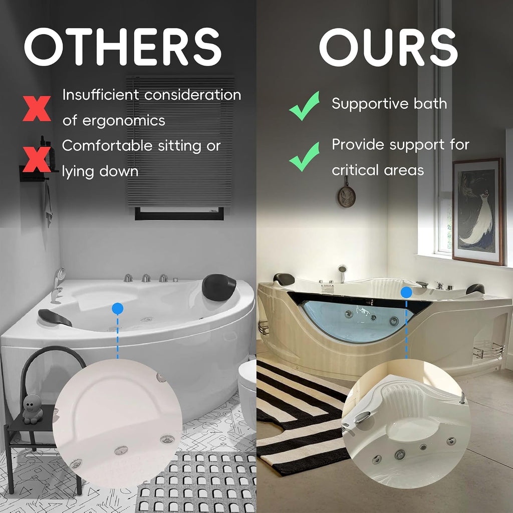 59'x59' Jetted Corner Tubs with 6 Whirlpool Nozzles, 2 Person Massage Whirlpool Bathtub with Pillows, Hydro Massage, Chromatherapy LED Lights, Certified Water Pump, Pneumatic Adjust System