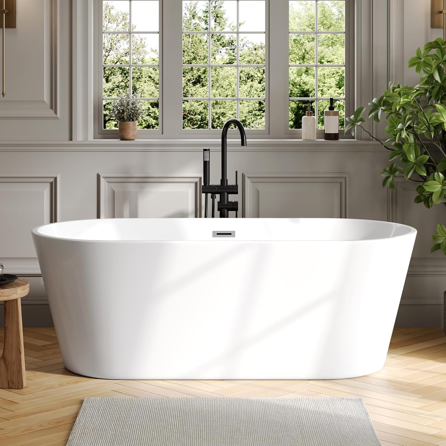 DeerValley 67' Acrylic Freestanding Bathtub, Deep Soaking Tub with Center Drain & Integrated Overflow, White Free Standing Tub, Stand alone Shower Tub with Ergonomic Design, DV-1T133S