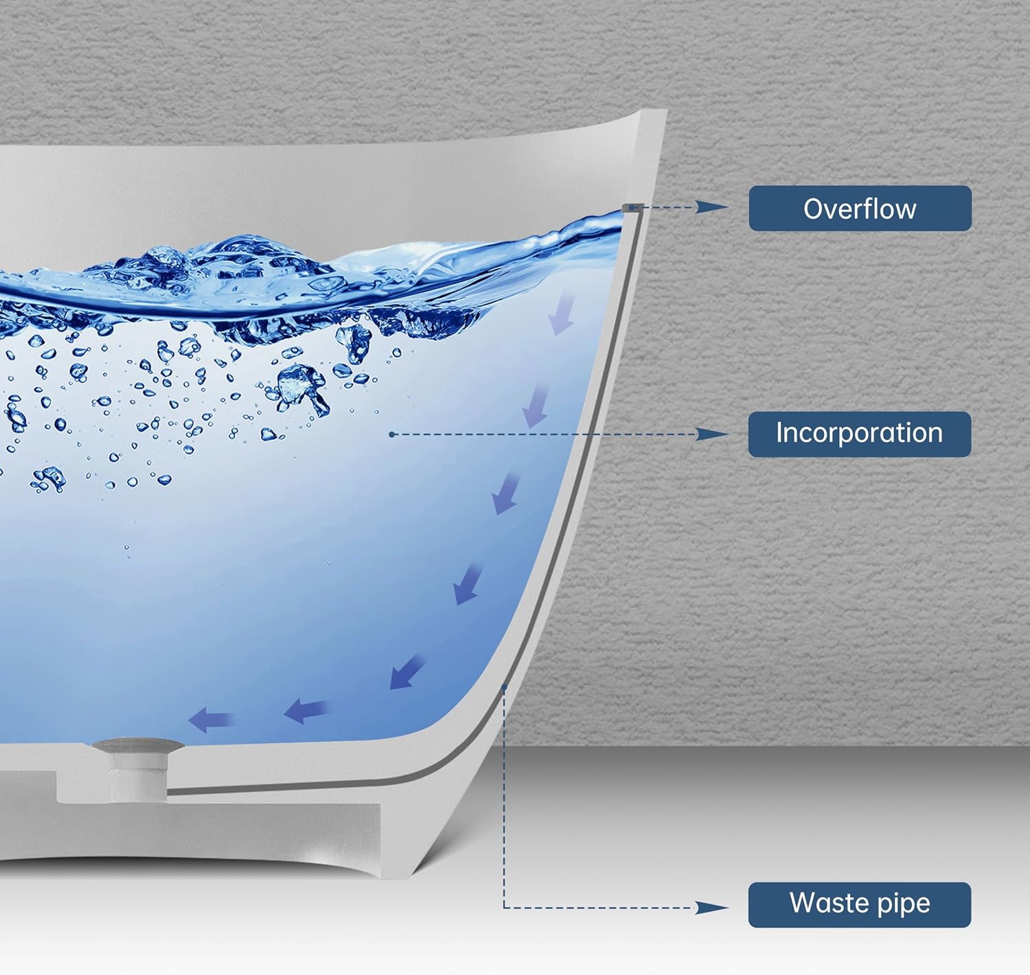 61'' Resin Stone Freestanding Bathtub, Oval Soaking Freestanding Bathtubs with Solid Surface, Soaking Tub with Overflow and Pop up Drain - Light Grey
