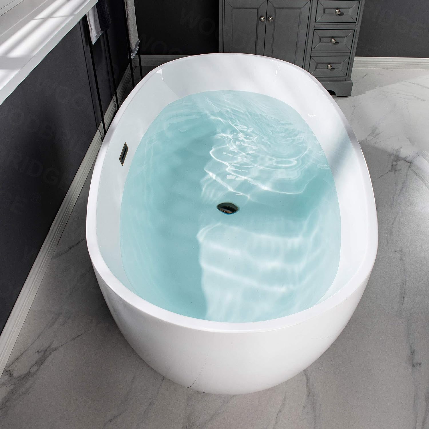 WOODBRIDGE 59'Freestanding White Acylic Soaking Bathtub with Oil-Rubbed Bronze Drain and Overflow,BTA1518 -ORB-Drain &O