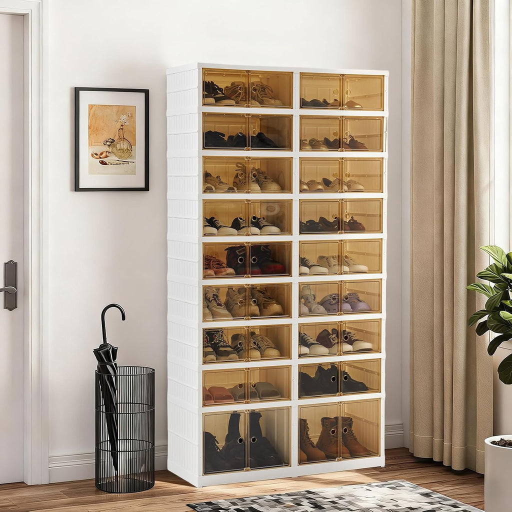 Folding Shoe Rack Storage Device,Large Plastic Folding Shoe Cabinet, Easy to Assemble Shoe Rack Storage Cabinet with Transparent Door Magnetic Buckle(9Tiers,36Pairs)