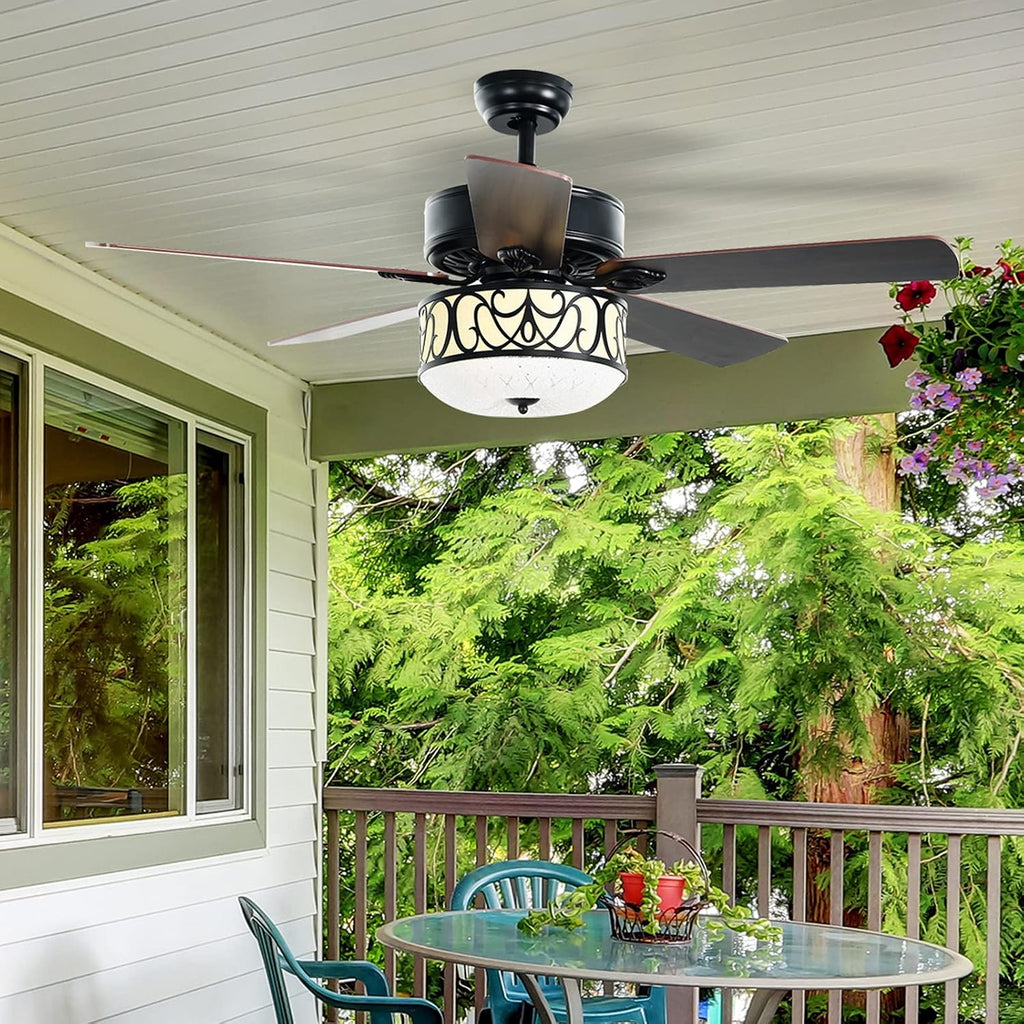 Tangkula 52' Ceiling Fan w/Lights & Remote Control, Lighting Fan w/5 Reversible Blades, 3 Wind Speed, Timer Function, Fan Lamp Suitable for Living Room, Bedroom (Matte Black)