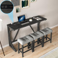Polibi Farmhouse Counter Height Dining Set - Bar Table and Chairs, Wood Dining Table with Power Outlet and 3 Upholstered Stools for Breakfast Nook, Living Room, Black