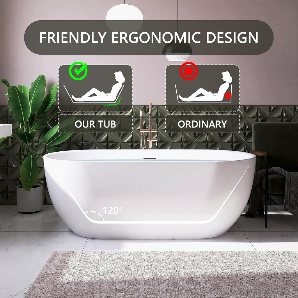 67' Free Standing Tub, Pure Acrylic Freestanding Bathtub, Stylish Stand Alone Tub, Contemporary Deep Soaking Bath Tub, cUPC Certified SY6870 (Glossy White)