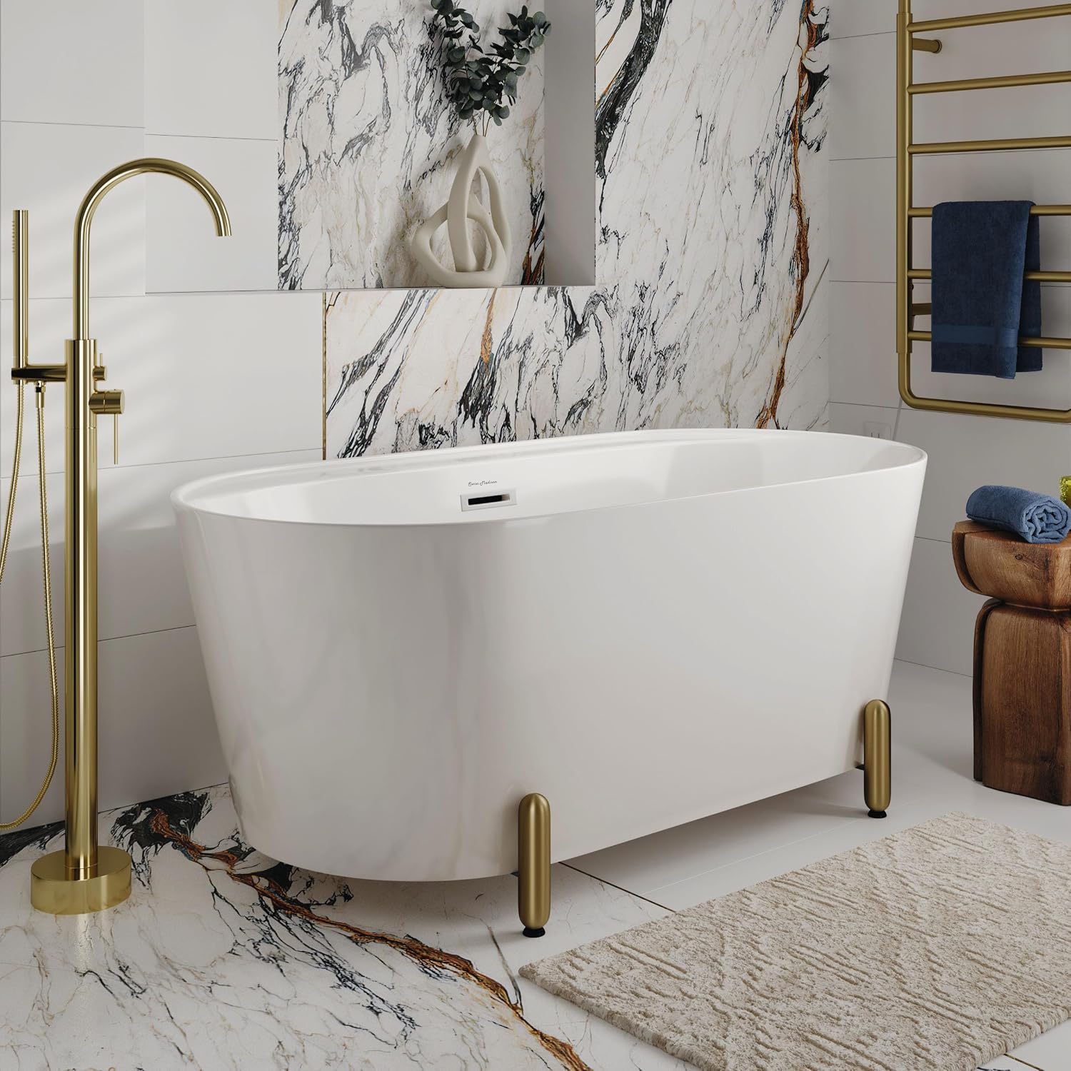 Monaco 59' Freestanding Bathtub with Brushed Gold Stand
