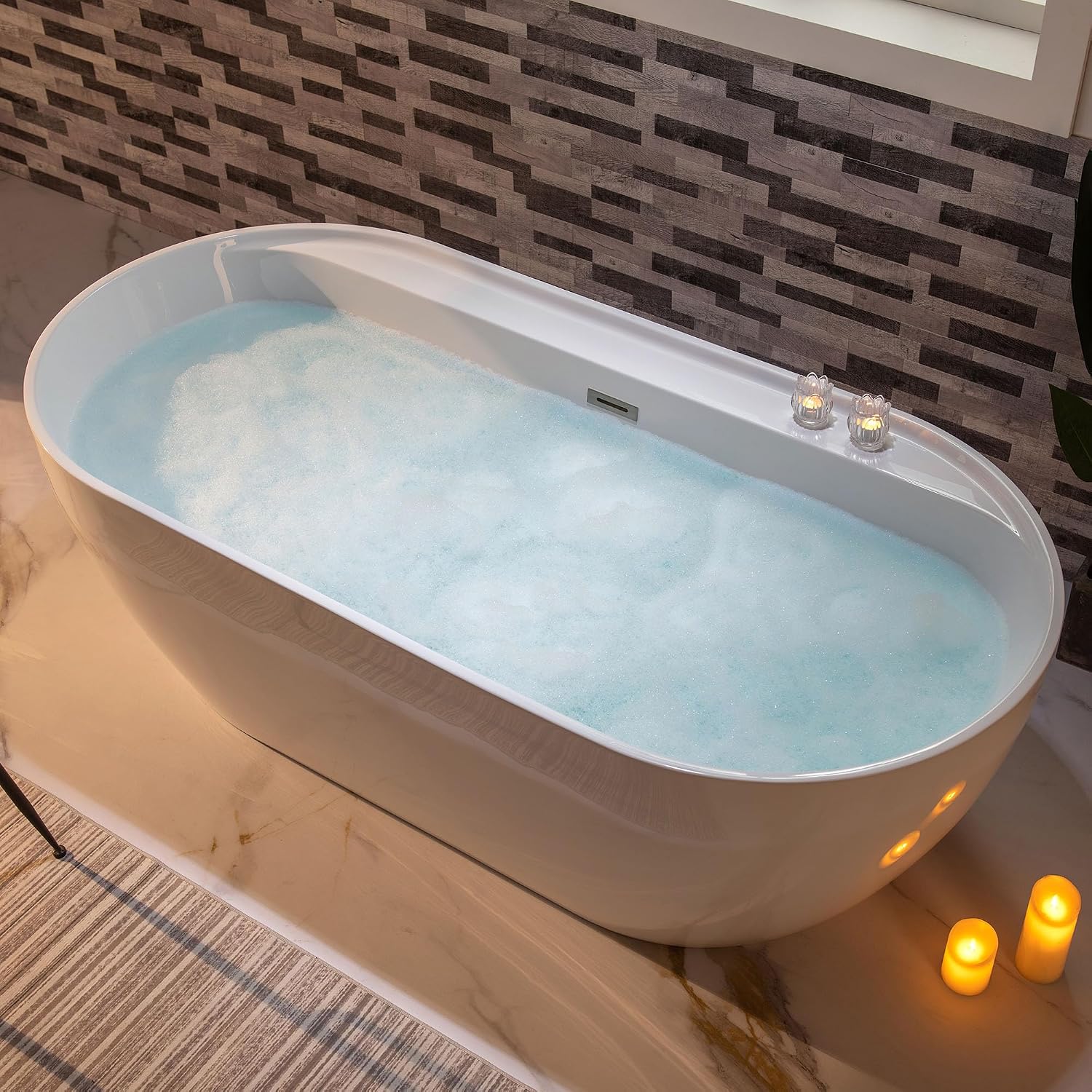 WOODBRIDGE 72' Acrylic Freestanding Bathtub Contemporary Soaking White Tub with Brushed Nickel Overflow and Drain,B0059-BN