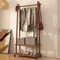 Solid Wood Clothing Rack Freestanding with Wheels, 3-in-1 Coat Rack with 2 Shelves & Hooks Load 500 Lbs, Heavy Duty Garment Rack for Hanging Clothes & Organizer for Entryway Bedroom Living Room 23.6'W