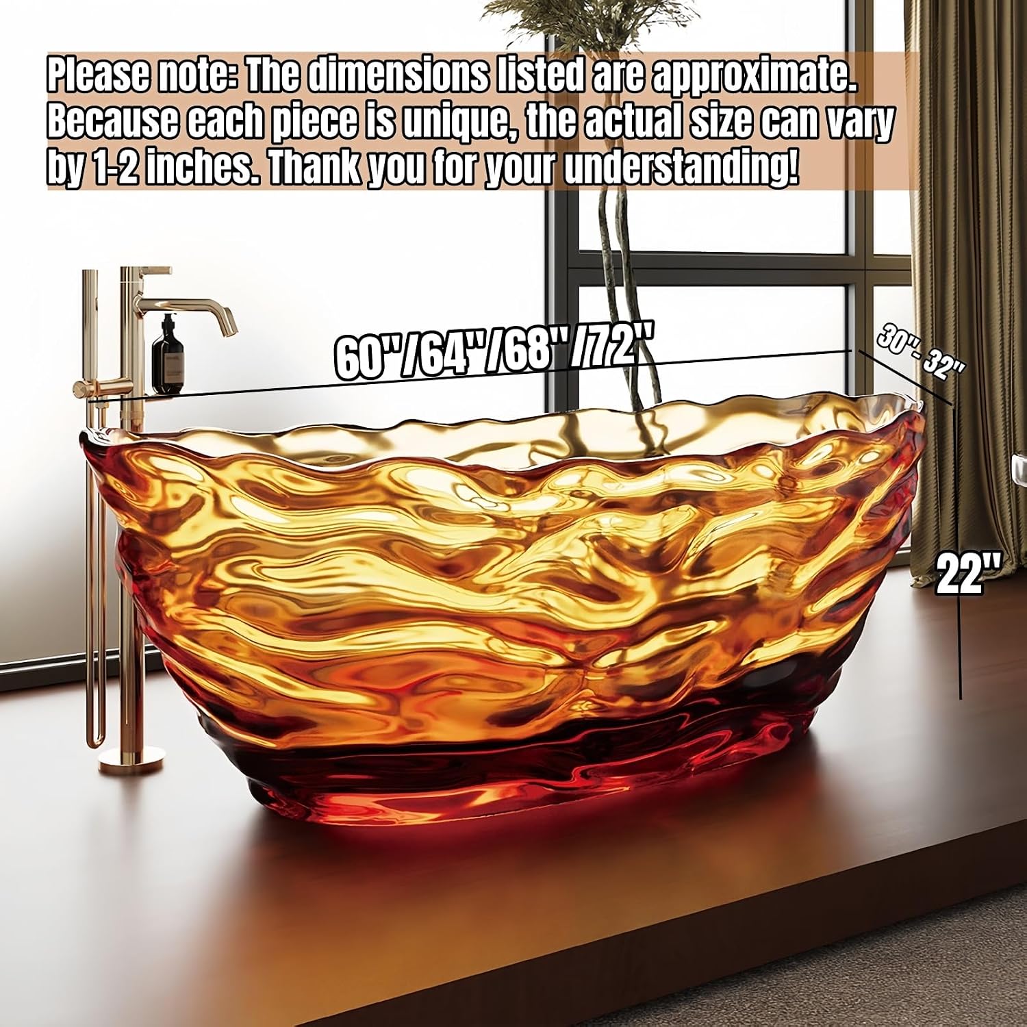 72' Edeyeu Freestanding Bathtub - Extra Deep Soaking Tub with Crystal Resin Design, Free Standing Bathtub Solid Surface, Durable Soaker Tub Easy to Clean with Drain Black