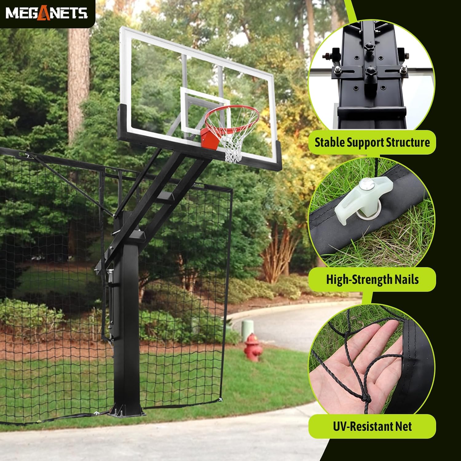Heavy Duty Basketball Return Net 12FT X 10FT, UV-Resistant Yard Guard Backstop Nets Basketball Return & Defensive Net System, Ball Net Catcher for Square Poles (Fit for 8''x12'' Poles)
