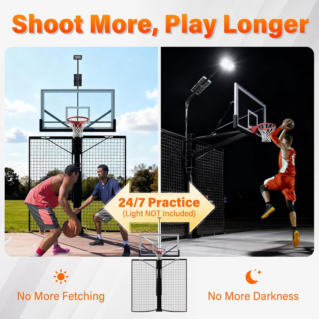 Basketball 2-in-1 Backstop Net+Light Mount System, Standalone Backstop Net, Standalone Light Mount Frame for Backyard Family Play, Fits Standard Hoops(Light NOT Included)