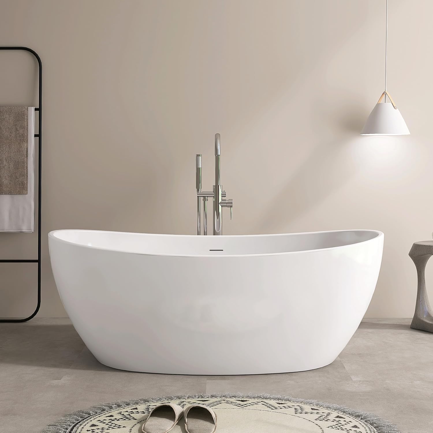 SJ STAR&JANE 60' Freestanding Bathtub, Acrylic Soaking Bathtub, Modern Acrylic Stand Alone Tub in white Intergrated Drain and Overflow,cUPC Certified