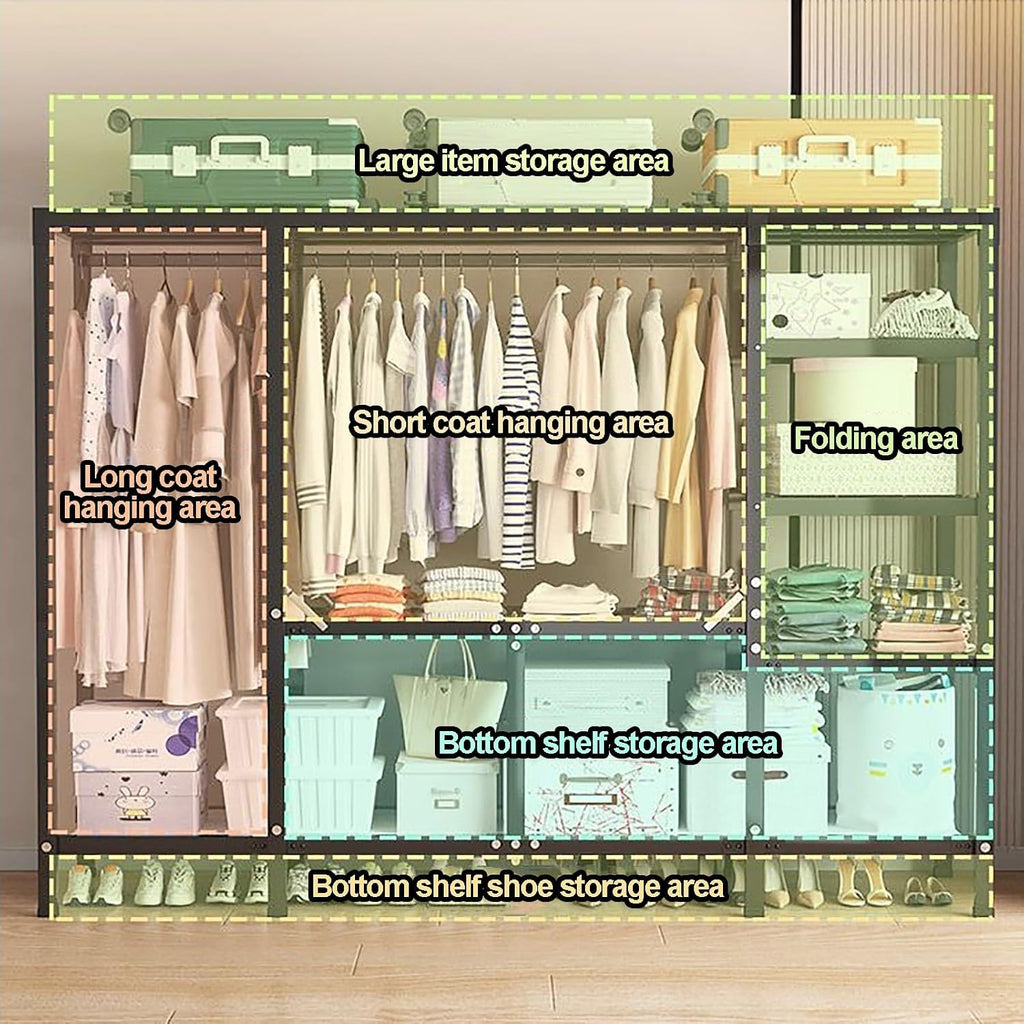 Foldable Portable Wardrobe Closet With Cover, Metal Clothes Rack, Covered Garment Rack For Hanging Clothes, Clothing Coat Storage Organizer(Orange,200cm/78.7inch)