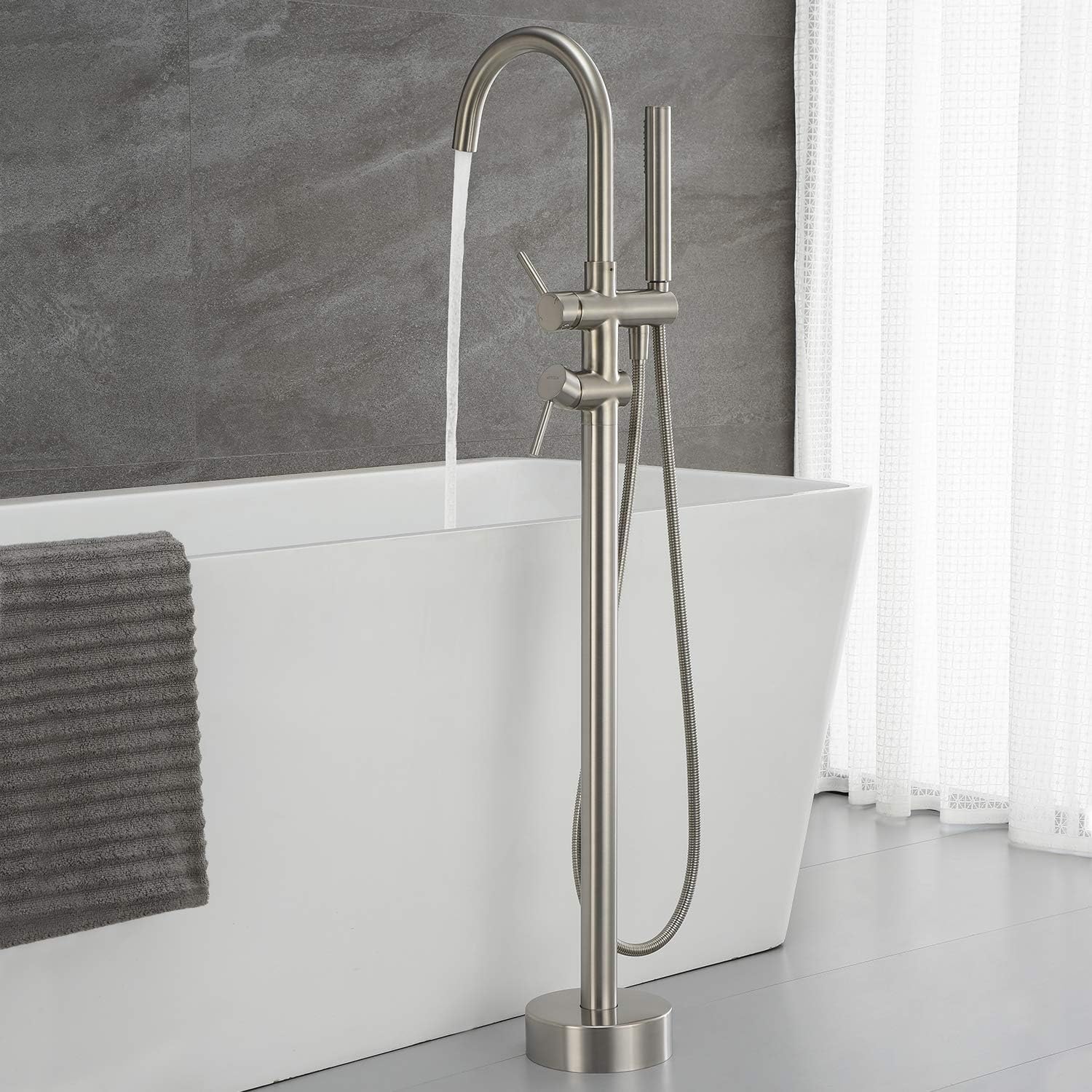Freestanding Tub Filler Bathtub Faucet Brushed Nickel Floor Mounted Faucets with Handheld Shower