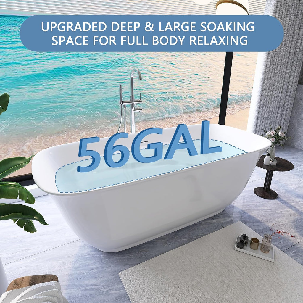 59' Free Standing Tub, Pure Acrylic Freestanding Bathtub, Stylish Stand Alone Contemporary Deep Soaking Bath Tub, cUPC Certified SY6250 (Glossy White)
