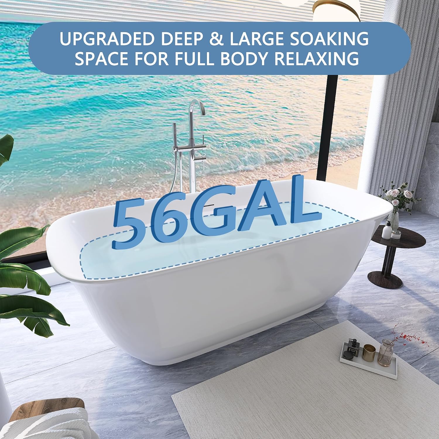 59' Free Standing Tub, Pure Acrylic Freestanding Bathtub, Stylish Stand Alone Contemporary Deep Soaking Bath Tub, cUPC Certified SY6250 (Glossy White)