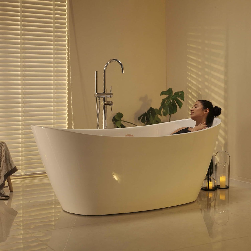 67' Luxury Freestanding Bathtub - Deep Soak Acrylic Tub for Master Bathroom, Modern Standalone Shower Tub with Overflow Drain, Non-Slip Flat Bottom Design, Spa Experience at Home,cUPC Certified