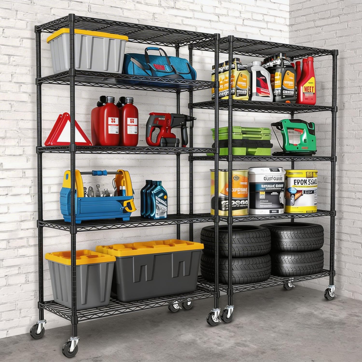 Wire Shelving with Wheels Metal Garage Storage Shelves Rack Unit 5 Tier Heavy Duty Steel Utility Rolling Shelve Adjustable Industrial Sturdy Shelving for Kitchen Garage Pantry Bathroom Laundry