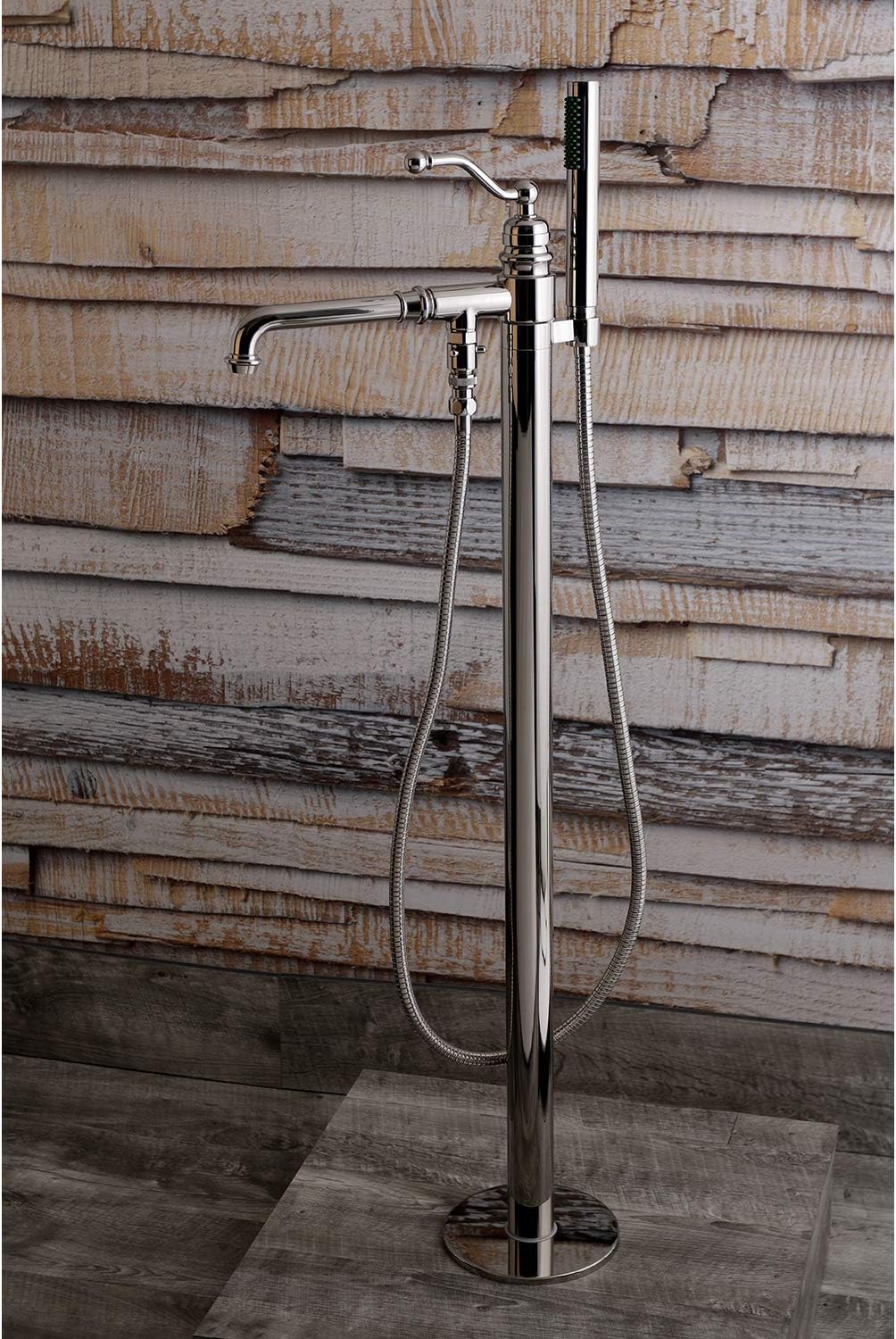 Kingston Brass KS7036ABL English Country Freestanding Tub Faucet with Hand Shower, Polished Nickel