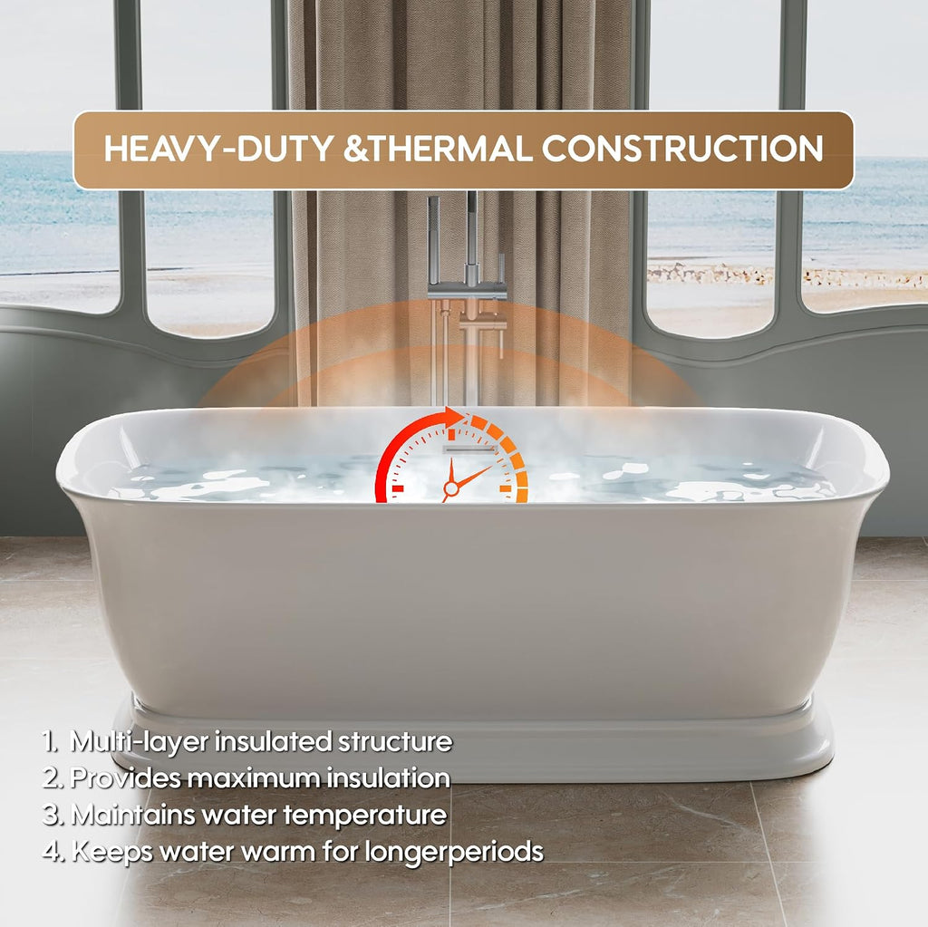 WELLFOR 67'Freestanding Acrylic Bathtub with Drain and Integrated Slotted Overflow, Glossy White 74 Gallons Capacity Soaking Bath Tub with Predrilled Overflow Holes, Soaking Bath Tub Oval Shape