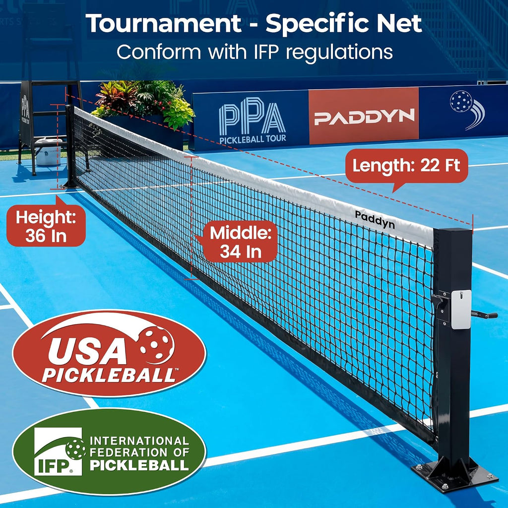 Permanent Pickleball net System with Hand-Crank Tension,Heavy Duty Steel Frame Pickleball net for Driveway,PRO Pickleball Net,Tournament-Spec 22ft x 36in Backyard,Club,School