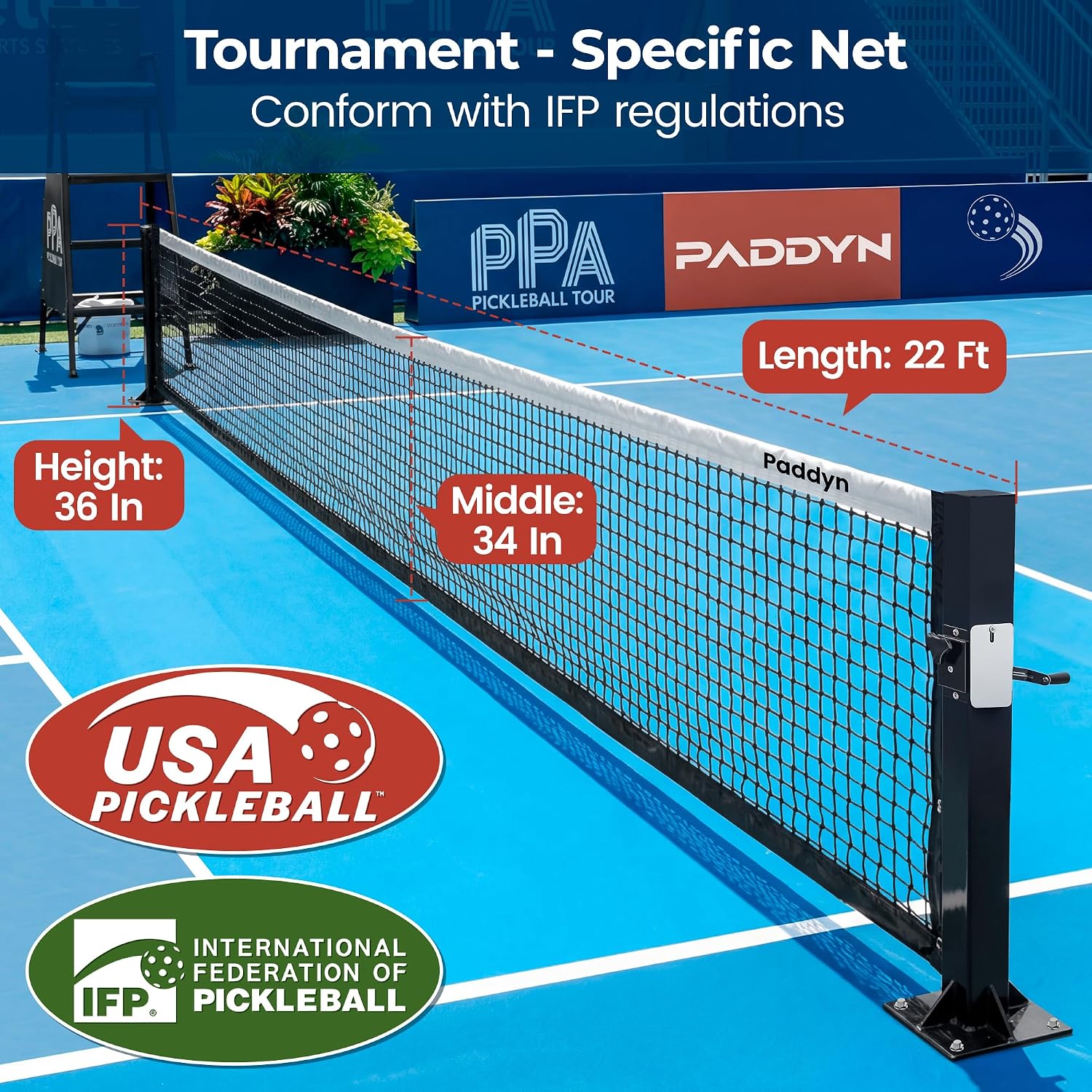 Permanent Pickleball net System with Hand-Crank Tension,Heavy Duty Steel Frame Pickleball net for Driveway,PRO Pickleball Net,Tournament-Spec 22ft x 36in Backyard,Club,School