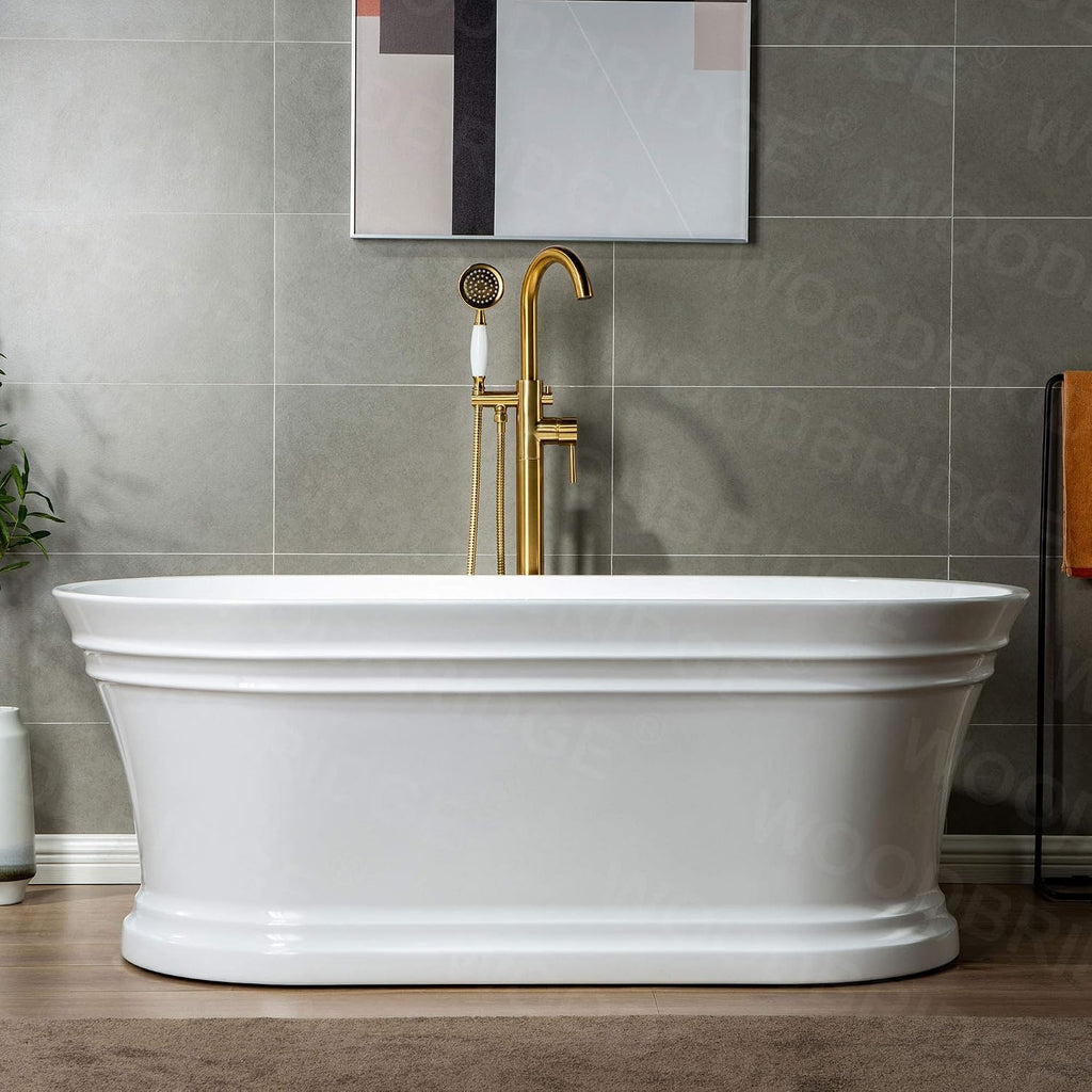 WOODBRIDGE Contemporary Single Handle Floor Mount Freestanding Tub Filler Faucet with Hand Shower in (Brushed Gold) Finish,F0007-BGVT