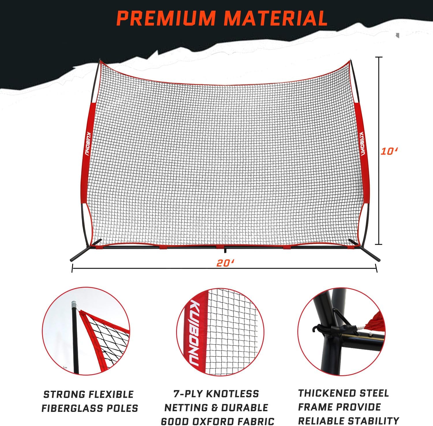 20x10 Foot Barricade Backstop Net, Basketball Barrier Net with Sturdy Steel Frame and Heavy-Duty Netting, Perfect for Lacrosse Baseball Soccer Basketball and More