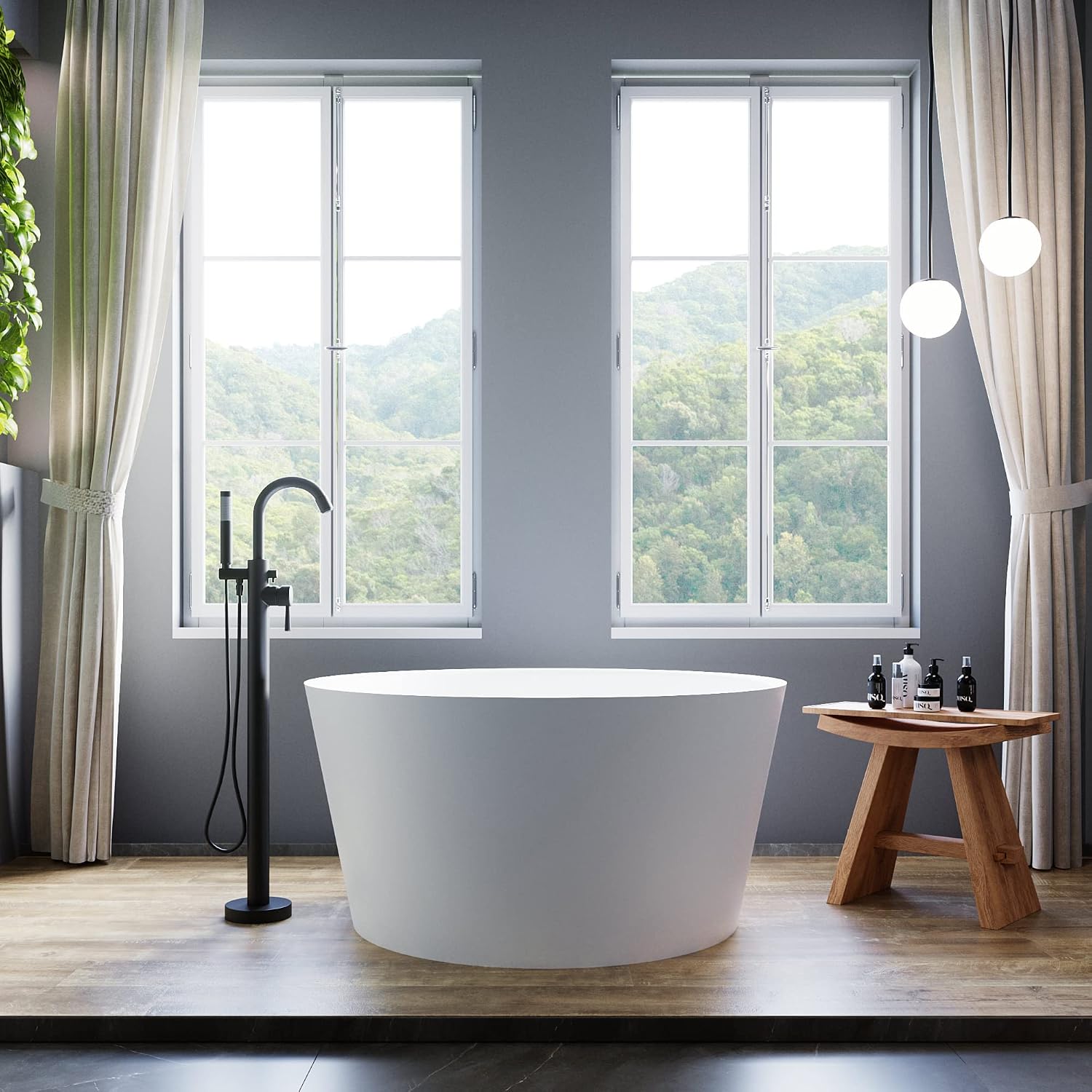 Dowell 078 48' Round Luxury Stone Resin Solid Surface Freestanding Bathtub White Modern-Roud 48'