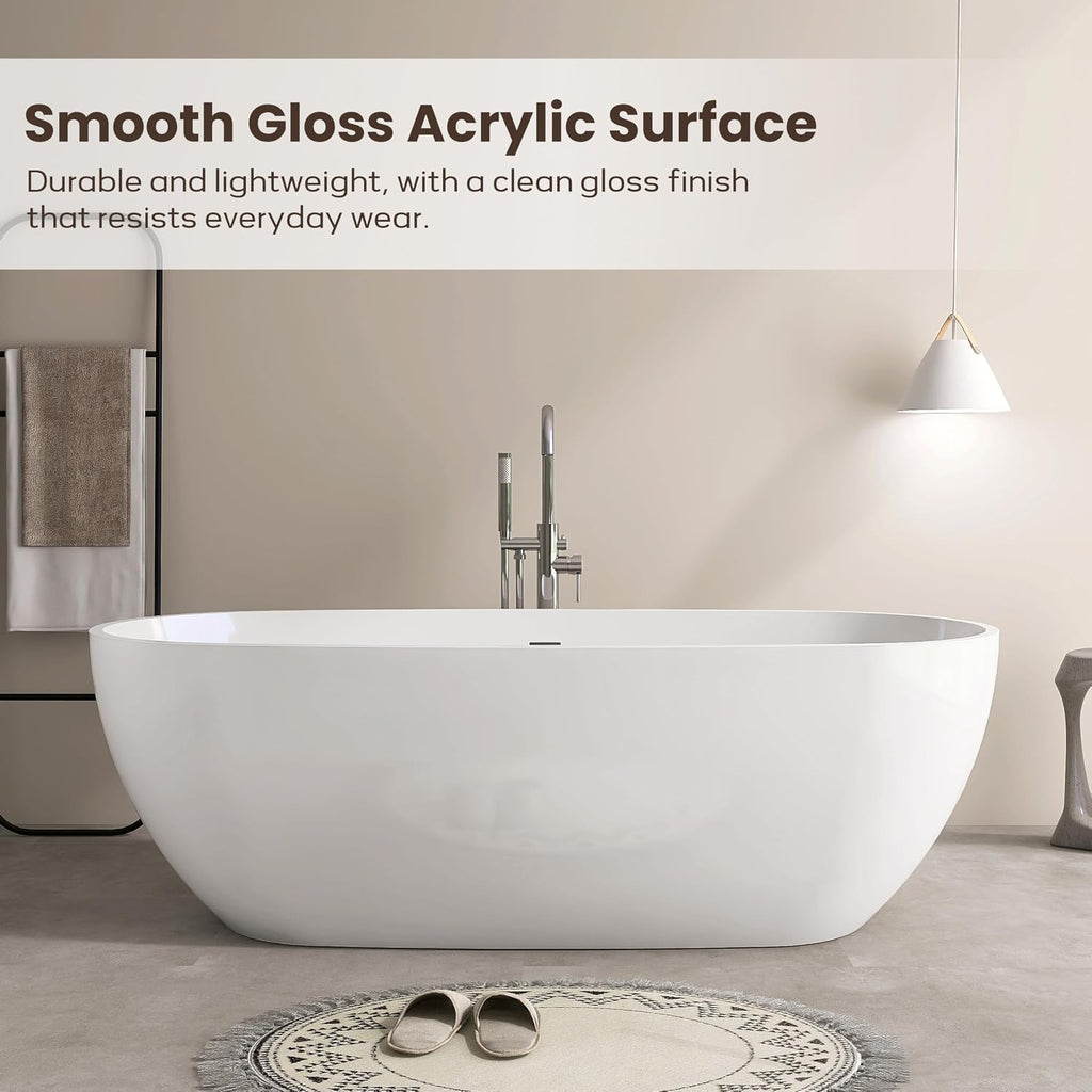 SJ STAR&JANE 71' Freestanding Bathtub, Acrylic Soaking Bathtub, Modern Acrylic Stand Alone Tub in white Intergrated Drain and Overflow,cUPC Certified